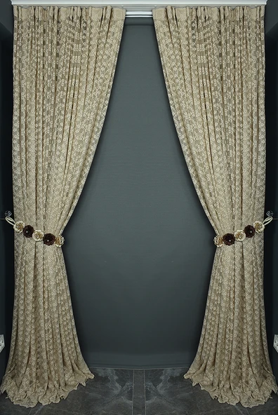 ÇİÇEK MODEL VİZON RENK TEK KANAT Hazır dikilmiş Pileli Fon Perde 300*260 cm - Resim 7