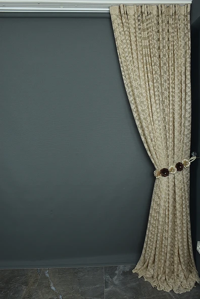 ÇİÇEK MODEL VİZON RENK TEK KANAT Hazır dikilmiş Pileli Fon Perde 300*260 cm - Resim 6