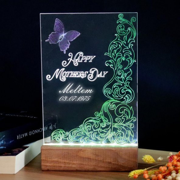 Veraart El Yapımı Boyama Happy Mothers Day Işıklı Pleksi Kişiye Özel Yeşil Gece Lambası Anneler Günü Hediyesi - 2