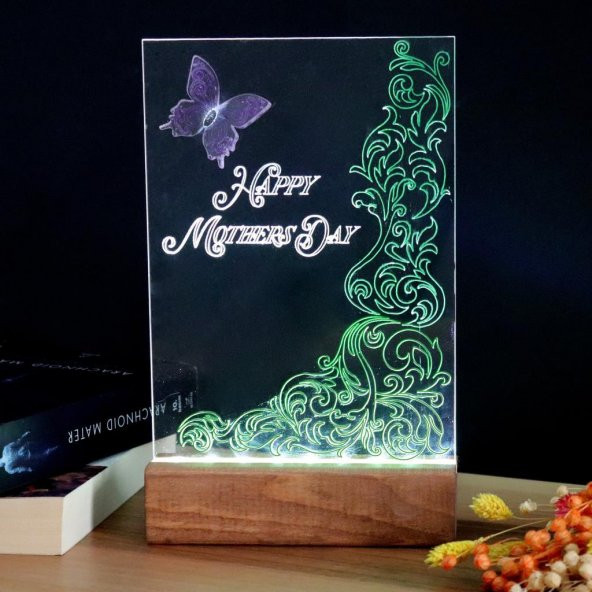 Veraart El Yapımı Boyama Happy Mothers Day Işıklı Pleksi Kişiye Özel Yeşil Gece Lambası Anneler Günü Hediyesi - 3