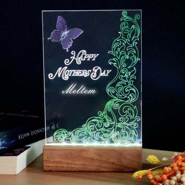 Veraart El Yapımı Boyama Happy Mothers Day Işıklı Pleksi Kişiye Özel Yeşil Gece Lambası Anneler Günü Hediyesi - 4