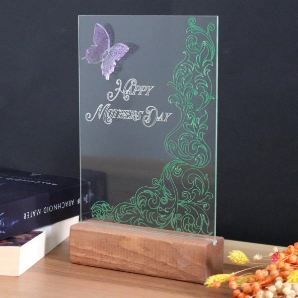 Veraart El Yapımı Boyama Happy Mothers Day Işıklı Pleksi Kişiye Özel Yeşil Gece Lambası Anneler Günü Hediyesi - 5