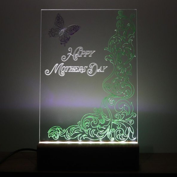Veraart El Yapımı Boyama Happy Mothers Day Işıklı Pleksi Kişiye Özel Yeşil Gece Lambası Anneler Günü Hediyesi - 7