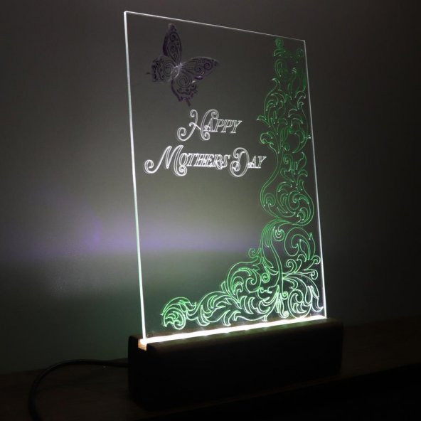 Veraart El Yapımı Boyama Happy Mothers Day Işıklı Pleksi Kişiye Özel Yeşil Gece Lambası Anneler Günü Hediyesi - 9