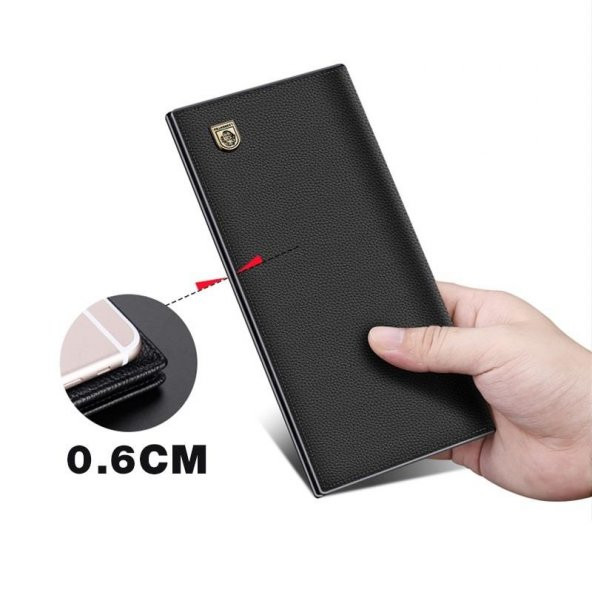 Laorentou Hakiki Deri-Uzun Erkek Cüzdan Kartlık-Klips Kilit-İç Fermuarlı Siyah - 3