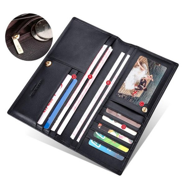 Laorentou Hakiki Deri-Uzun Erkek Cüzdan Kartlık Siyah - 4