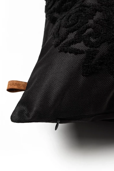 Bohem Özel Tasarım Punch Panç Desen Kare Dekoratif Kırlent Kılıfı Pretty Siyah - Resim 3