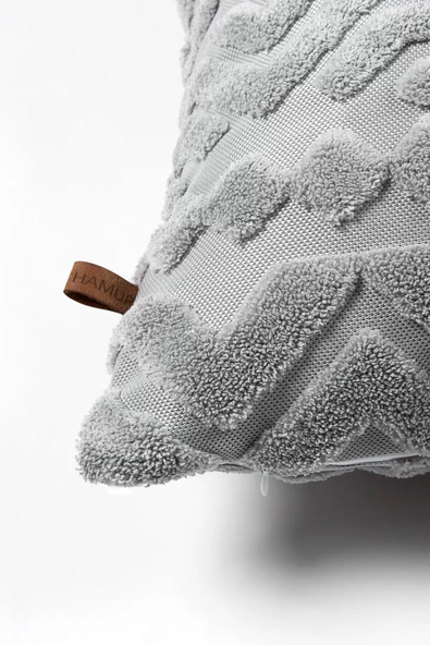 Bohem Özel Tasarım Punch Panç Desen Kare Dekoratif Kırlent Kılıfı Letta Gri - Resim 3