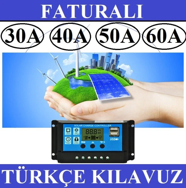 30A Dijital Güneş Paneli Solar Akü Şarj Kontrol Cihazı 12V 24V