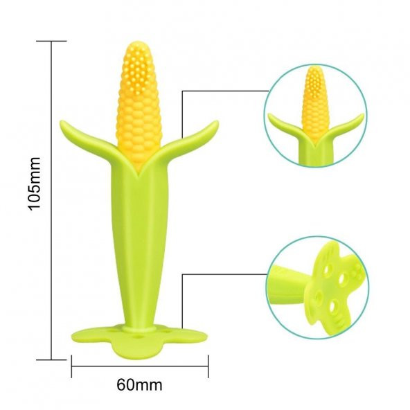 Ayaklı Mısır Bebek Diş Kaşıyıcı Diş Fırçası Açık Yeşil