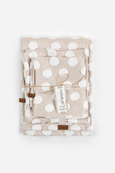 Yatak Runner Kırlent Seti Bohem Punch Panç Desen Yatak Örtüsü Point Bej - Resim 4