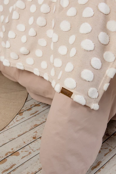 Yatak Runner Kırlent Seti Bohem Punch Panç Desen Yatak Örtüsü Point Bej - Resim 3