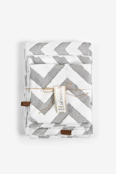 Yatak Runner Kırlent Seti Bohem Punch Panç Desen Yatak Örtüsü Line Gri - Resim 4