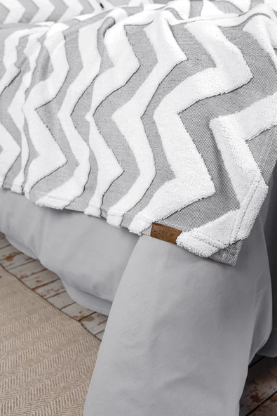 Yatak Runner Kırlent Seti Bohem Punch Panç Desen Yatak Örtüsü Line Gri - Resim 3