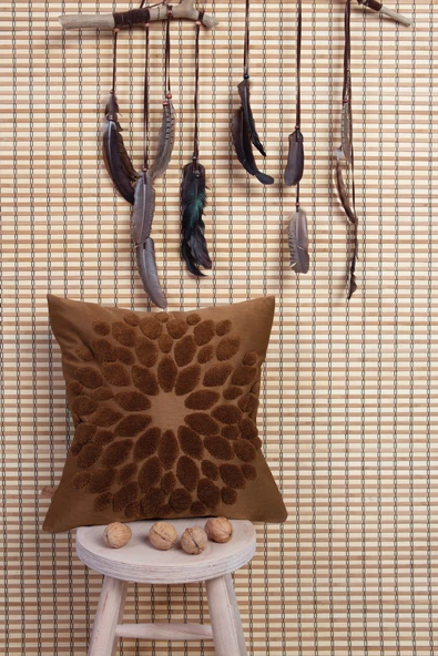 Bohem Özel Tasarım Punch Panç Desen Kare Dekoratif Kırlent Kılıfı Flower Taba - Resim 2