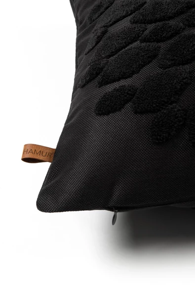 Bohem Özel Tasarım Punch Panç Desen Kare Dekoratif Kırlent Kılıfı Flower Siyah - Resim 3