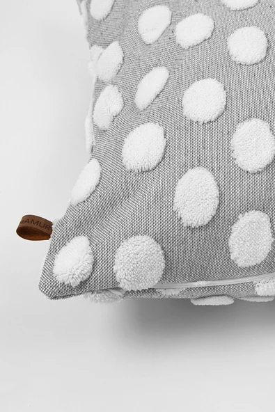 Bohem Özel Tasarım Punch Panç Desen Dekoratif Kırlent Kılıfı Point Gri - Resim 2