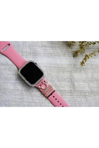 Watch Uyumlu Minnie Figürlü Zirkon Taşlı Saat Kordon Charm Aksesuar Gold Renk ürün görseli 1