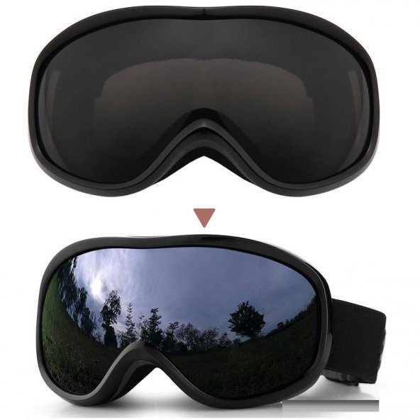 Çift Katman Anti-Sis Siyah Lens UV Snowboard Kayak Gözlüğü - 2