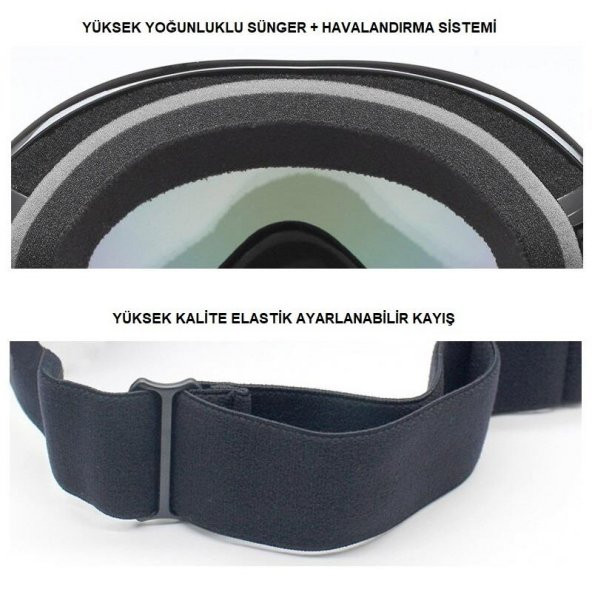 Çift Katman Anti-Sis Siyah Lens UV Snowboard Kayak Gözlüğü - 4