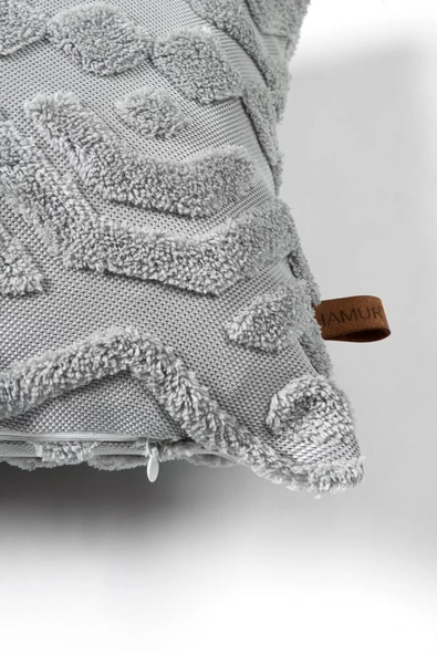 Bohem Özel Tasarım Punch Panç Desen Dikdörtgen Dekoratif Kırlent Kılıfı Letta Gri - 3