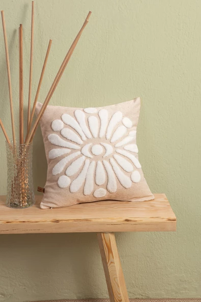 Bohem Özel Tasarım Punch Panç Desen Dekoratif Kırlent Kılıfı Boho Bej