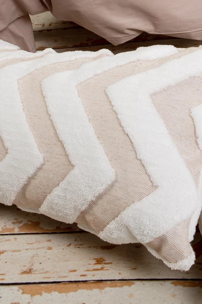 Bohem Özel Tasarım Punch Panç Desen Dekoratif Dikdörtgen Kırlent Kılıfı Line Bej - Resim 2