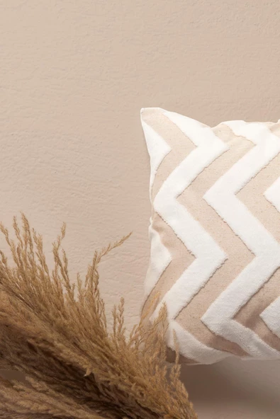 Bohem Özel Tasarım Punch Panç Desen Dekoratif Kırlent Kılıfı Line Bej - 2