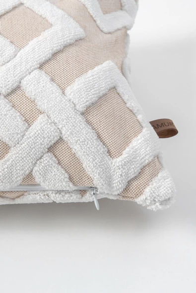 Bohem Özel Tasarım Punch Panç Desen Dekoratif Dikdörtgen Kırlent Kılıfı Mila Bej - 2