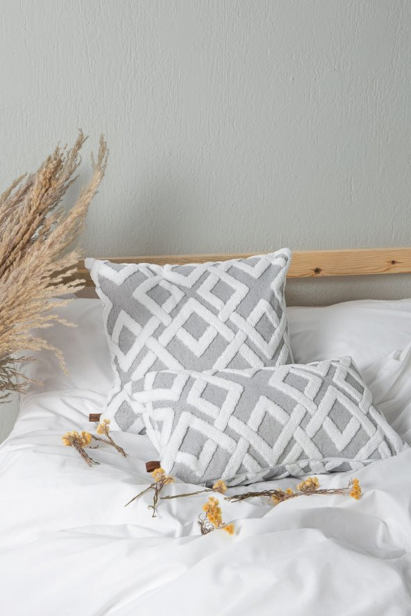 Jakarlı Kırlent 28x50 cm Mila Gri - Resim 2