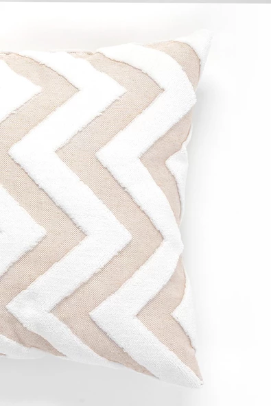 Bohem Özel Tasarım Punch Panç Desen Dekoratif Kırlent Kılıfı Line Bej - 3