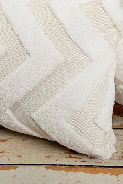 Bohem Özel Tasarım Punch Panç Desen Dekoratif Dikdörtgen Kırlent Kılıfı Line Ekru - Resim 2