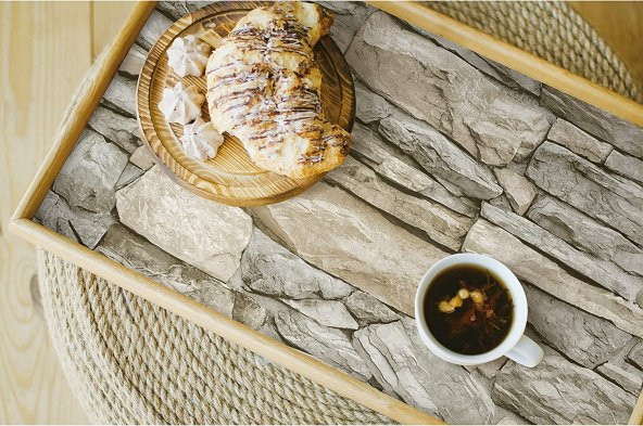 Kale Taş Duvar Desenli Kendinden Yapışkanlı 3D Duvar Raf Kapı Kaplama Kağıdı 5 Metre 60 Cm - 2