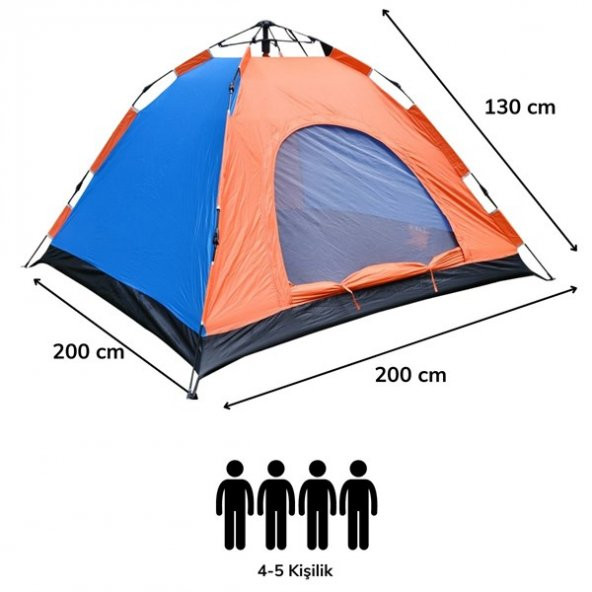 BUFFER® Otomatik Kurulumlu Kamp Çadırı 4-5 Kişilik (200x200) - 6