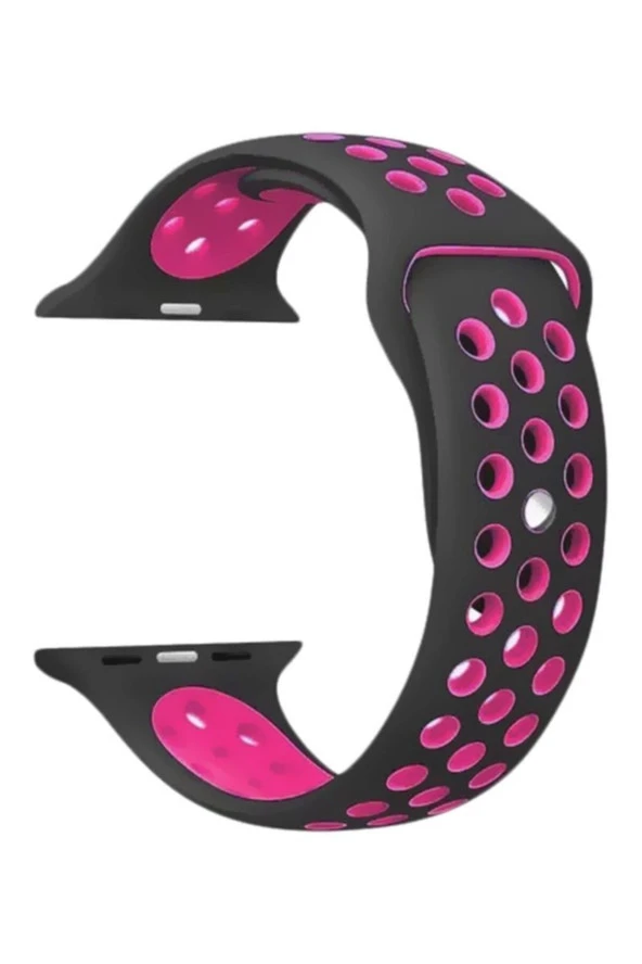 Apple Watch Seri 1 2 3 38 mm İçin Siyah Pembe Small Beden Delikli Silikon Kordon