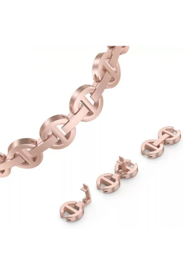 Samsung Galaxy Watch 46 Mm R800 Için Pırlanta Görünümlü Taşlı Zincir Kordon Rose - Resim 4