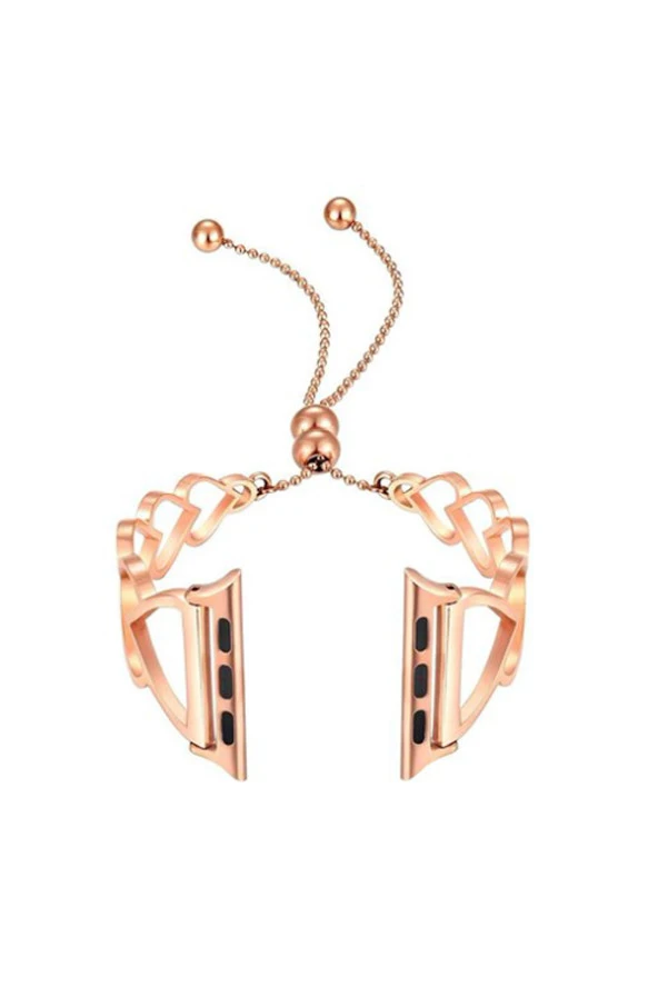 Apple Watch Se 40 Mm Için Kalp Desenli Lüks Metal Kordon Rose Gold