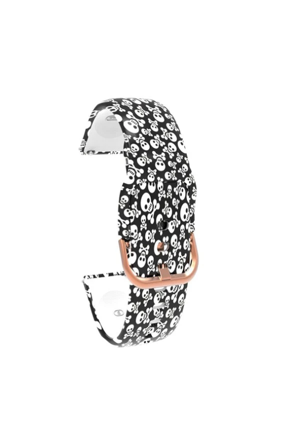 Samsung Galaxy Watch 42 Mm Için Desenli Silikon Kordon Beyaz Kurukafa