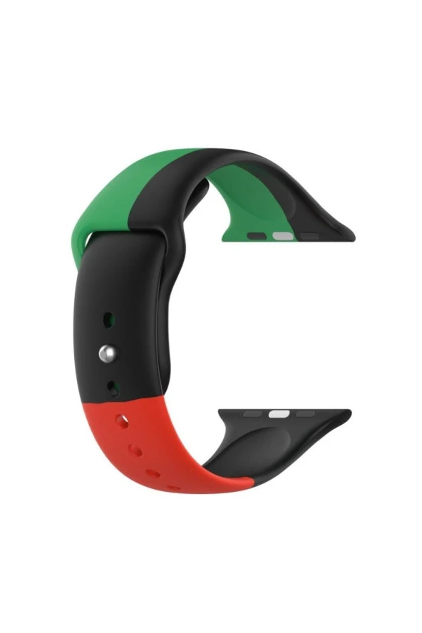 Apple Watch Seri 456 40 Mm Için Small(s Sıze) Üç Renkli Silikon Kordon Yeşil-siyah-kırmızı