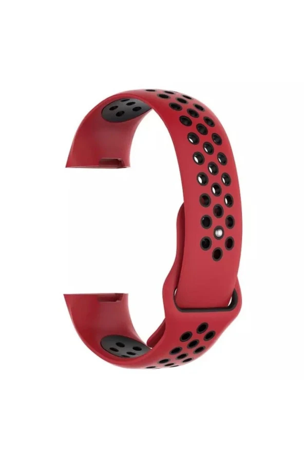 Fitbit Charge 4 Için Large Beden(l Sıze) Delikli Silikon Kordon Kırmızı Siyah