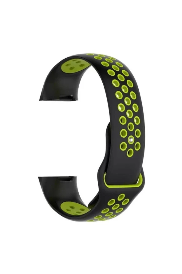 Fitbit Charge 3 Için Small Beden(s Sıze) Delikli Silikon Kordon Siyah Yeşil