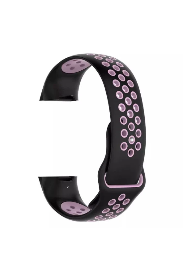 Fitbit Charge 3 Uyumlu Small Beden Delikli Silikon Kordon Siyah Pembe