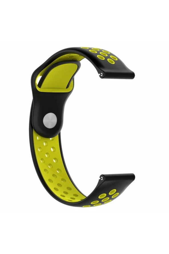 Coros Apex 42 Mm Için Delikli Silikon Kordon Kayış Siyah Sarı ürün görseli 1