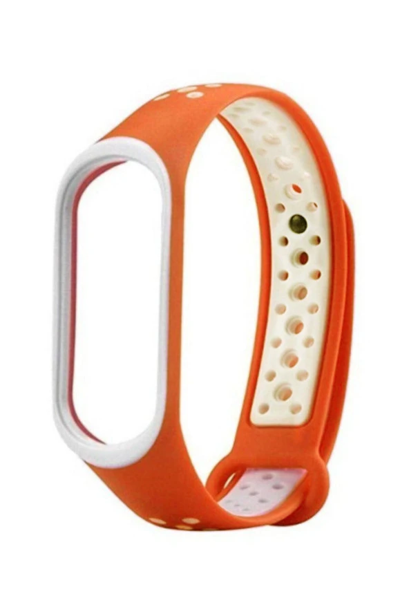 Turuncu Beyaz Xiaomi Mi Band 3 Için Delikli Silikon Kordon