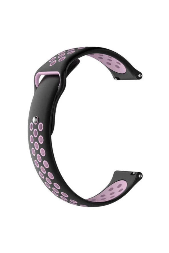 Samsung Galaxy Watch 46 Mm(Sm-r800) Için Delikli Spor Silikon Kordon Siyah Pembe