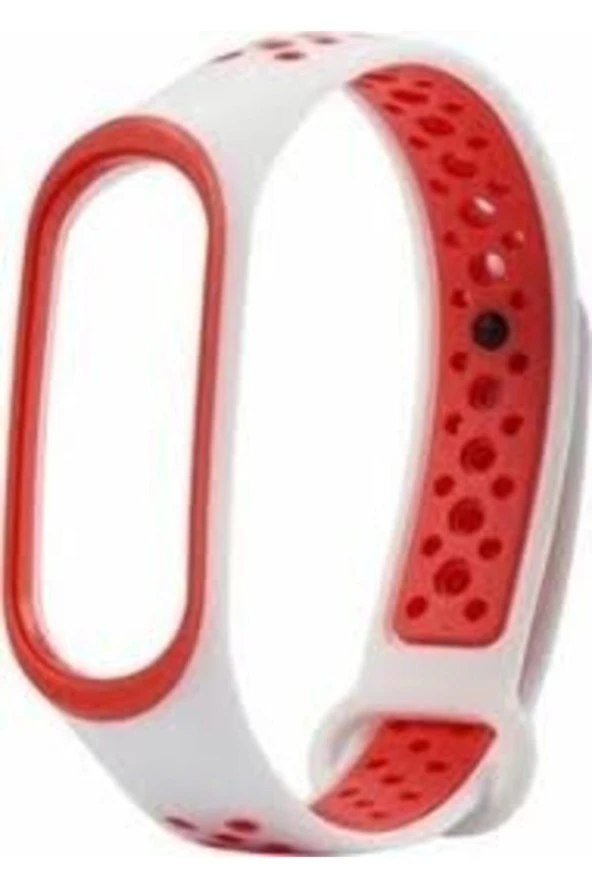 Xiaomi Mi Band 4 Için Delikli Silikon Kordon Beyaz Kırmızı