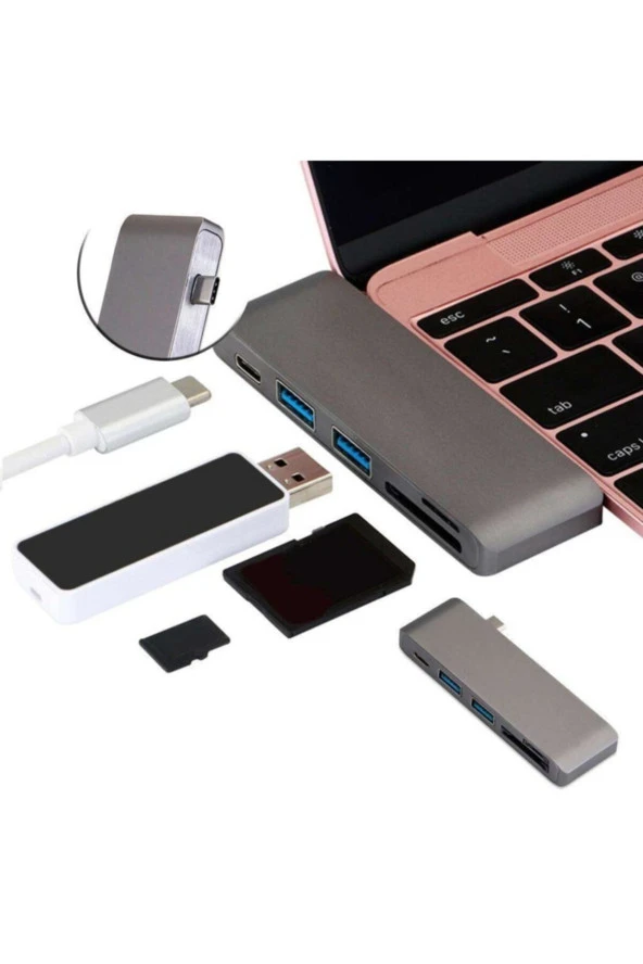 Usb-c Kart Okuyucu Ve Usb Hub Çoğaltıcı Adaptör