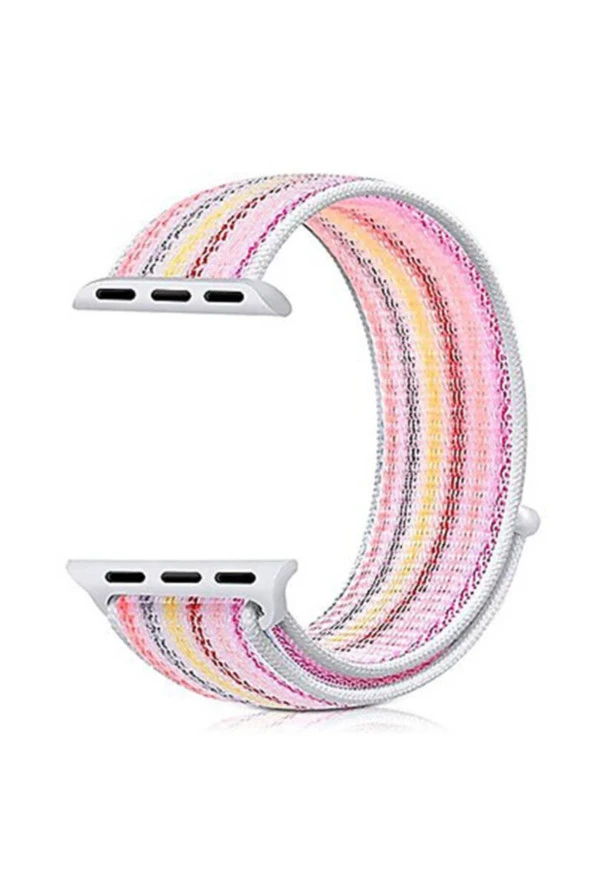 Apple Watch Seri 1 2 3 Için 42 Mm Dokuma Kordon Pembe Gökkuşağı