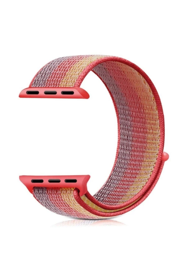 Apple Watch Seri 5 Için 44 Mm Dokuma Kordon Kırmızı Çizgili