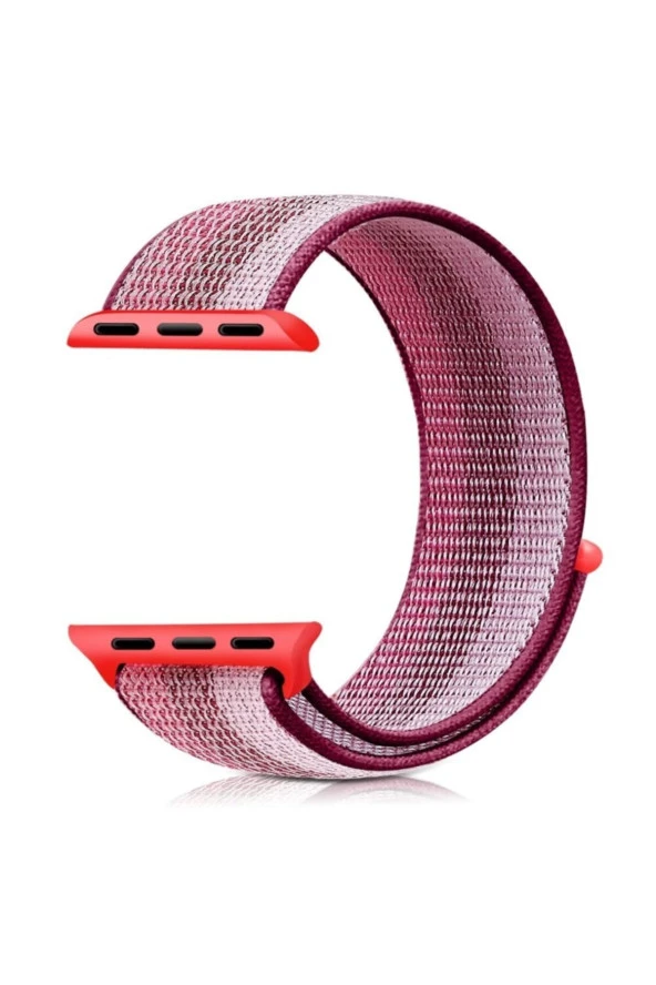 Apple Watch Seri 4 Için 44 Mm Dokuma Kordon Bordo Çizgili